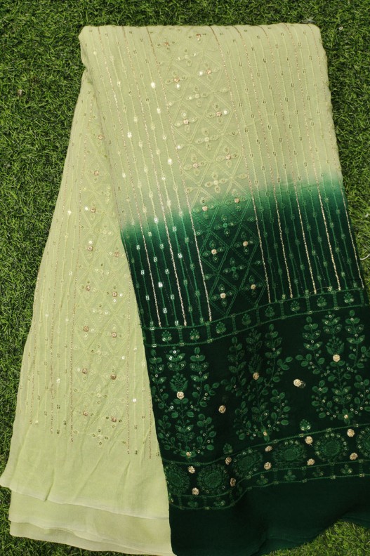 Multi Color Lakhnavi Fabric With Color Panel Lakhnavi Work