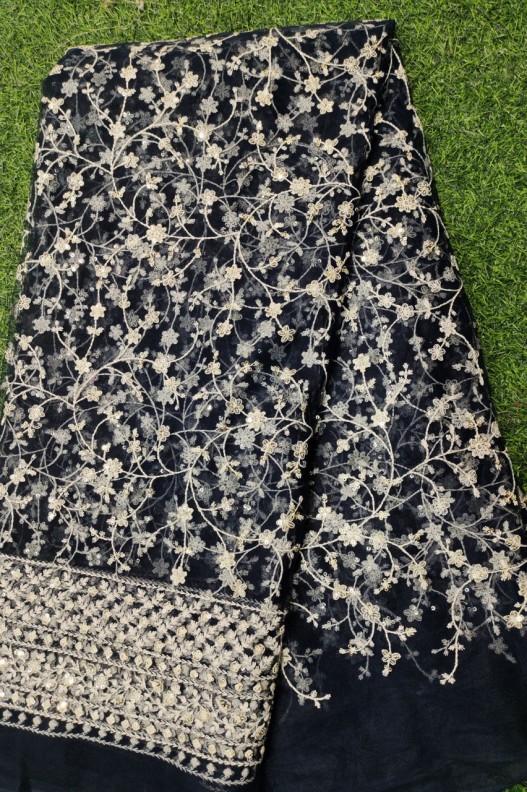 Black Net Fabric With Net Wok