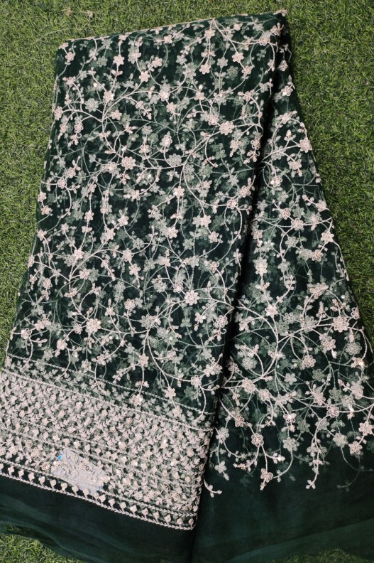 Dark Green Net Fabric With Net Wok