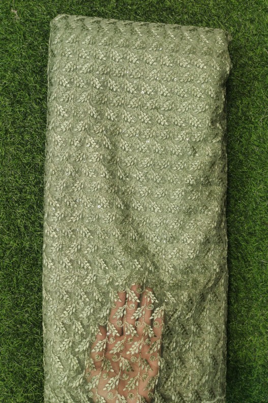Dark Green Net Fabric With Net Wok