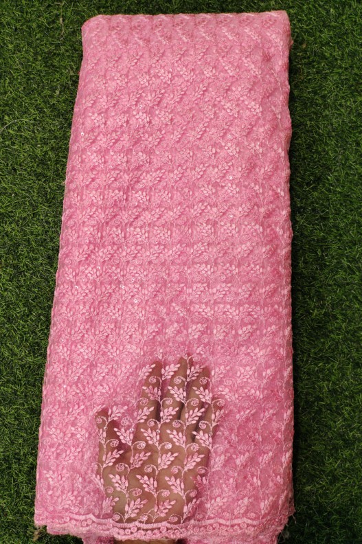 Pink Net Fabric With Net Wok