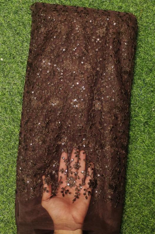 Brown Net Fabric With Net Wok