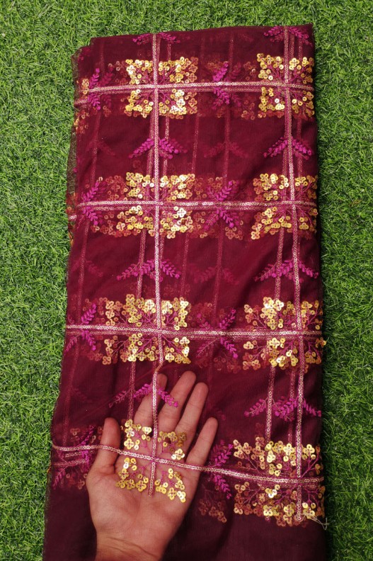 Magenta Net Fabric With Net Wok