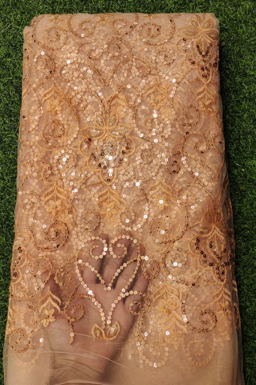 Cream Net Fabric With Net Wok