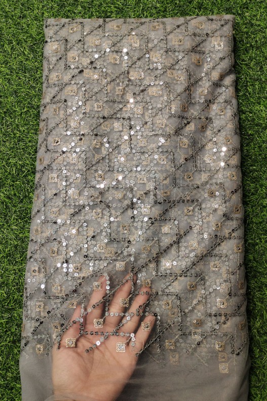 Grey Net Fabric With Net Wok