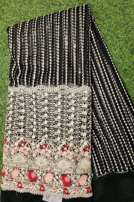 Black Net Fabric With Net Wok