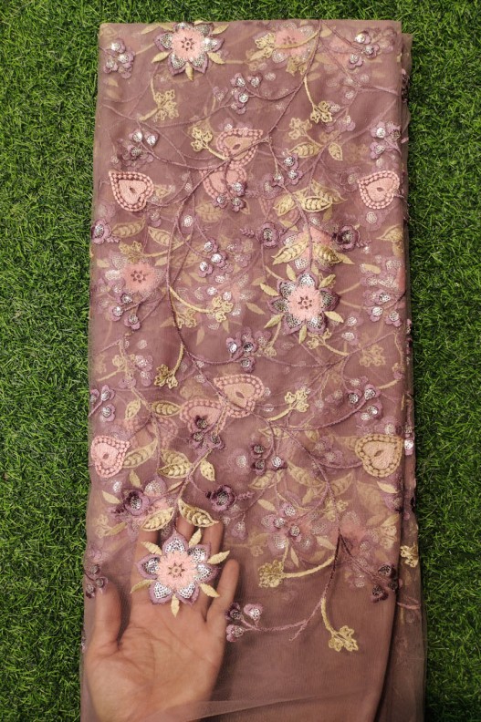 Brown Net Fabric With Net Wok