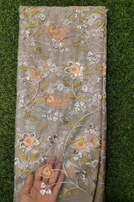 Grey Net Fabric With Net Wok