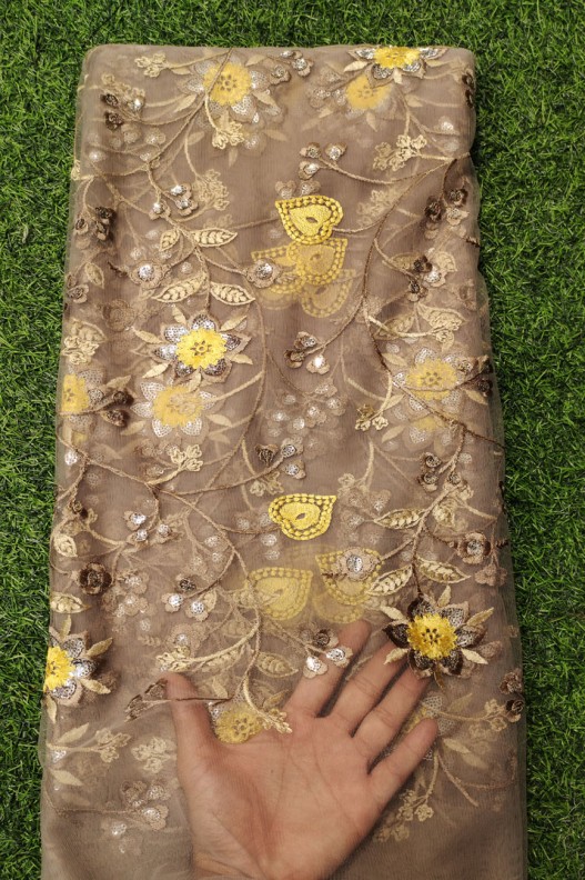 Brown Net Fabric With Net Wok