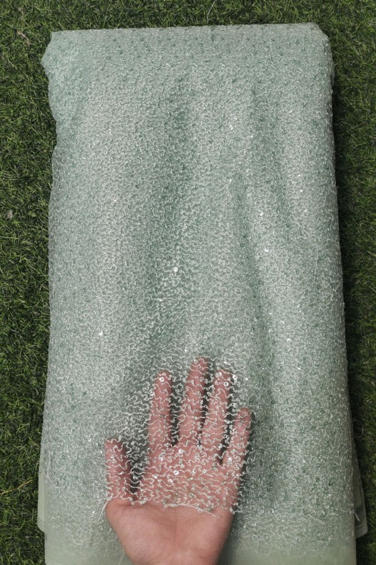 Light Green Net Fabric With Net Wok