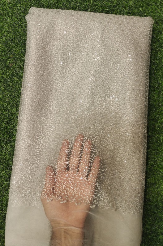 Off White Net Fabric With Net Wok