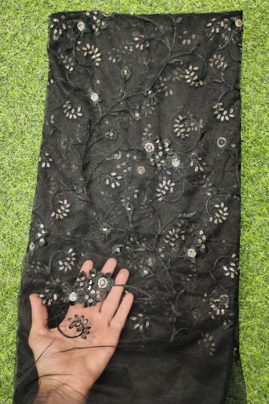 Black Net Fabric With Net Wok