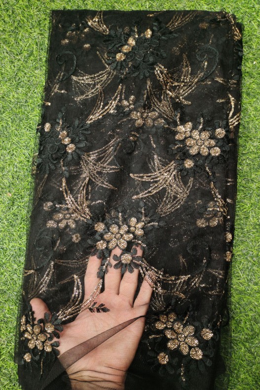 Black Net Fabric With Net Wok