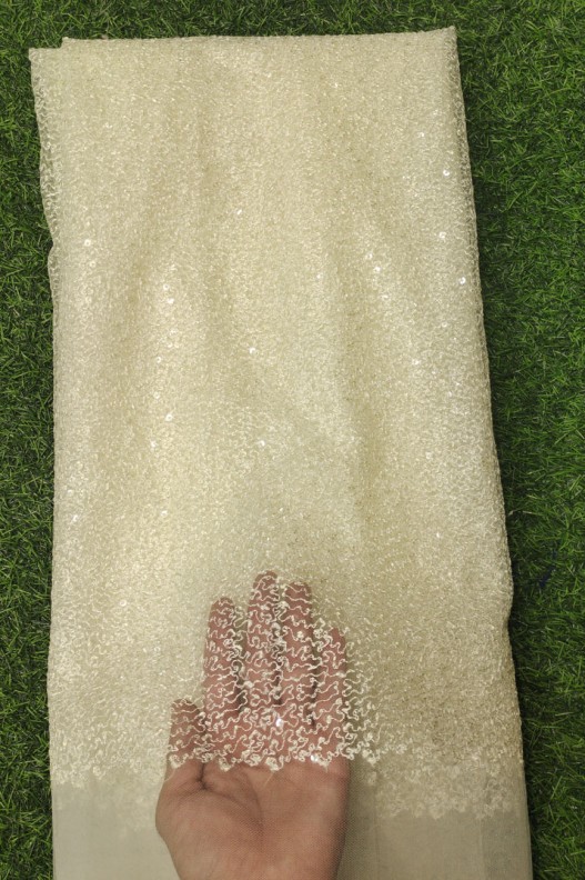 Cream Net Fabric With Net Wok