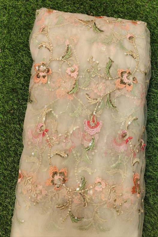 Light Pink Net Fabric With Net Multi Work
