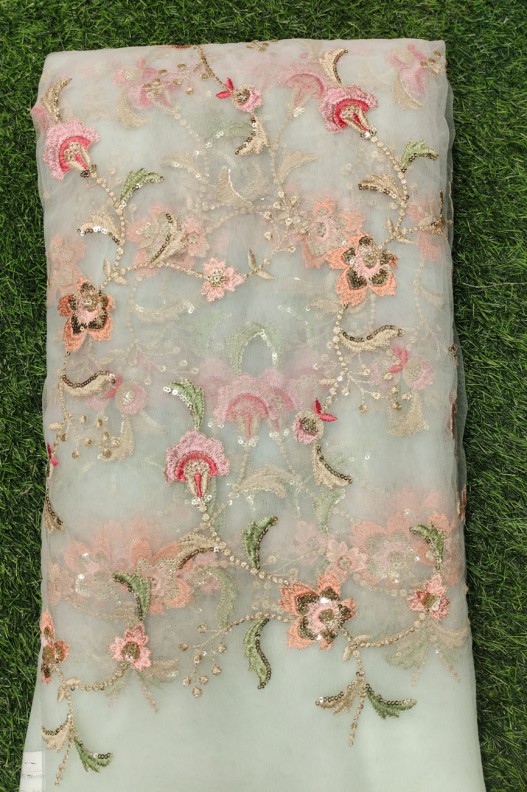 Light Green Net Fabric With Net Multi Work