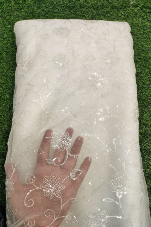 White Organza Fabric With Organza Work