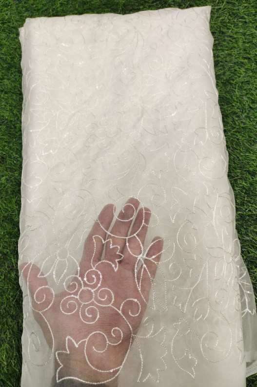 Eye Catching white Organza Fabric With Organza Work