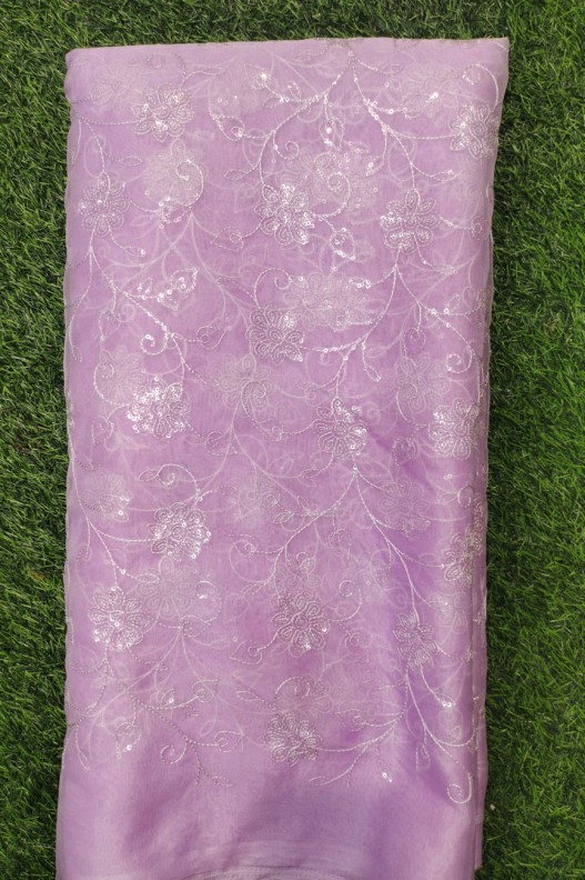 Purple Organza Fabric With Organza Work