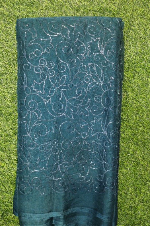 Green Organza Fabric With Organza Work