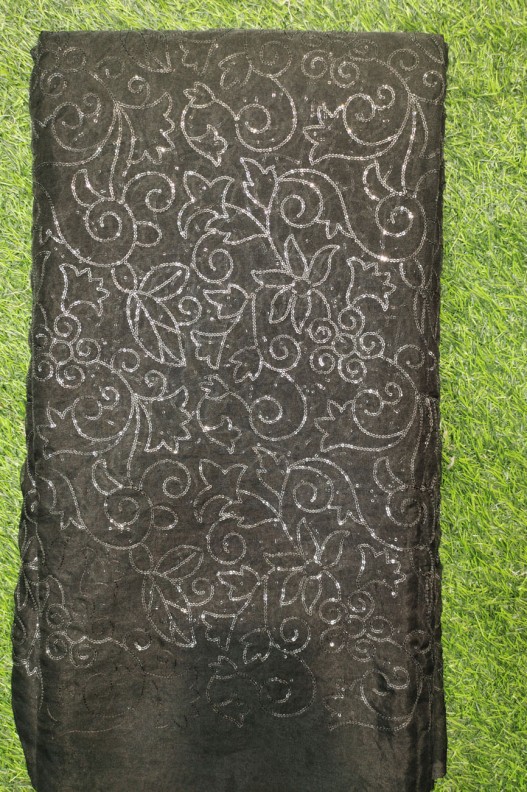 Black Organza Fabric With Organza Work