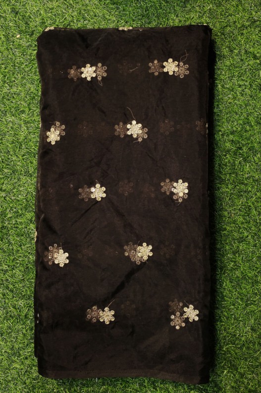 Brown Organza Fabric With Organza Butti Work