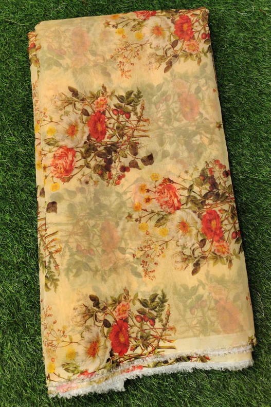 Yellow Organza Fabric Organza Print