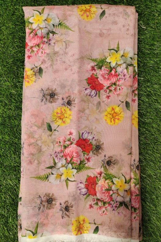 Lustry Light Pink Organza Fabric With Organza Print