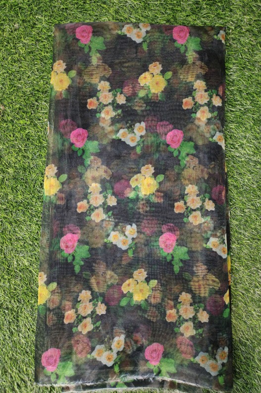 Black Organza With Flower Organza Print