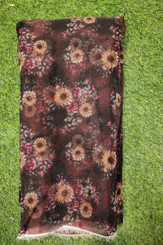 Decent Brown Organza Fabric With Organza Print