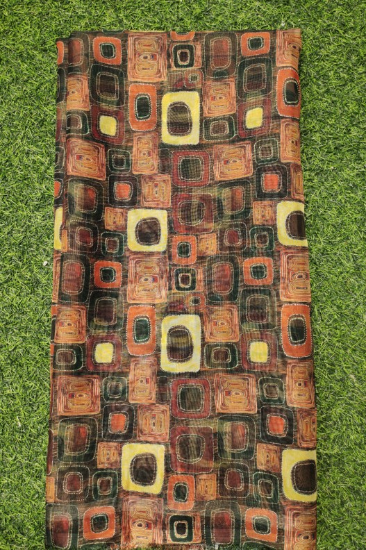 Brown Organza With Square Organza Print