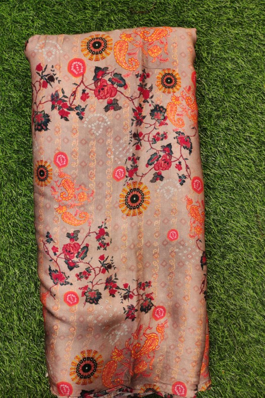 Astonishing Apricot Satin Fabric With Modal Print