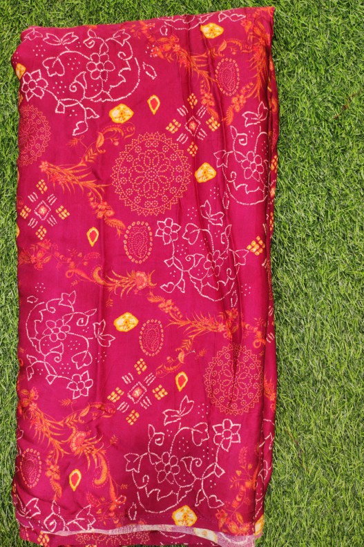 Fuchsia Pink Satin Fabric With Astonoshing Modal Print