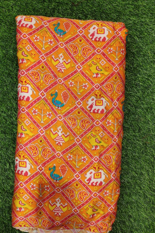 Eyecatching Orange Satin Fabric With Modal Print