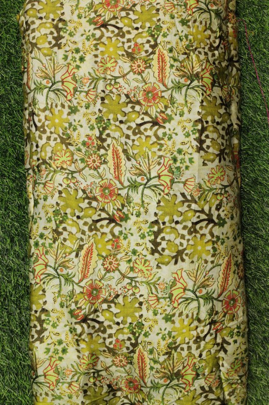 Modal Print Olive Green Satin Fabric