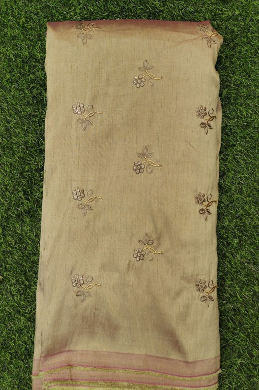 Eyecatching Golden Silk Fabric With Silk Work