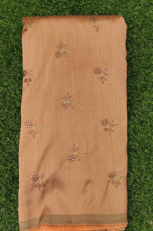 Reddish Brown Silk Fabric With Silk Work