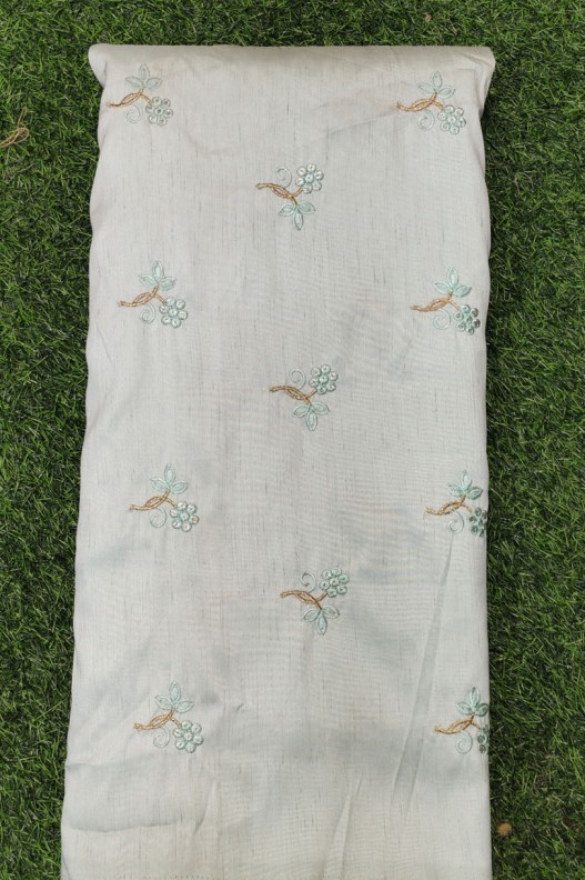 Grayish Green Silk Fabric With Astonishing Silk Work