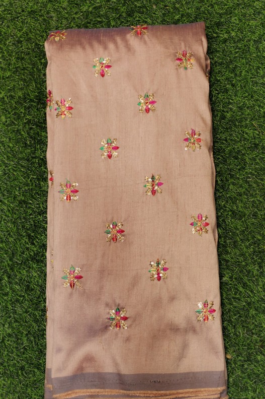Brown Silk Fabric With Eyecatching Silk Work
