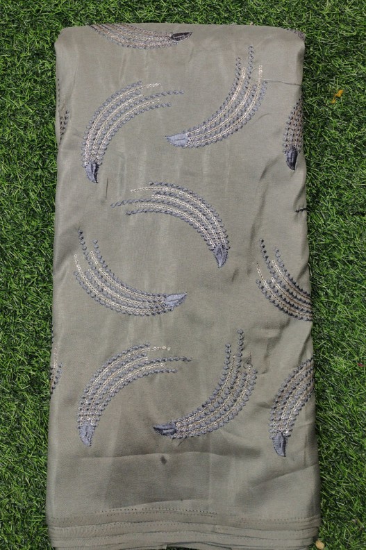 Dark grey Silk Fabric With Silk Work