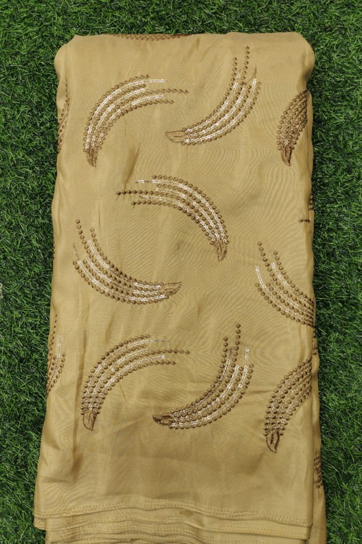 Camel Brown Color Silk Fabric With Silk Work