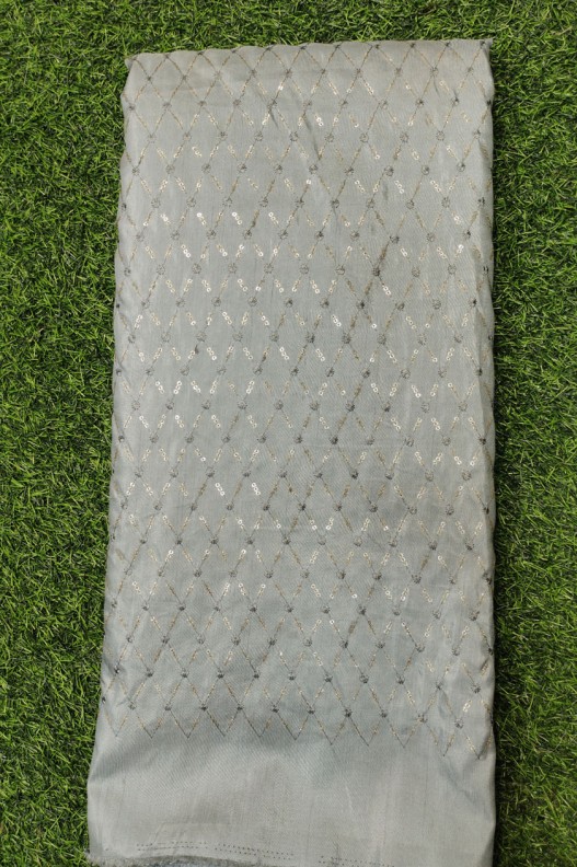 Graftyfying Grey Silk Fabric With Silk Work