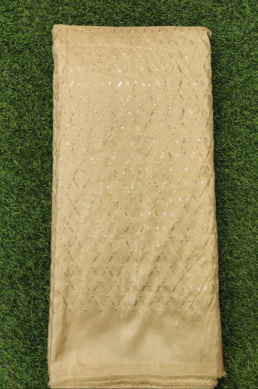 Yellow Silk Fabric With Silk Work