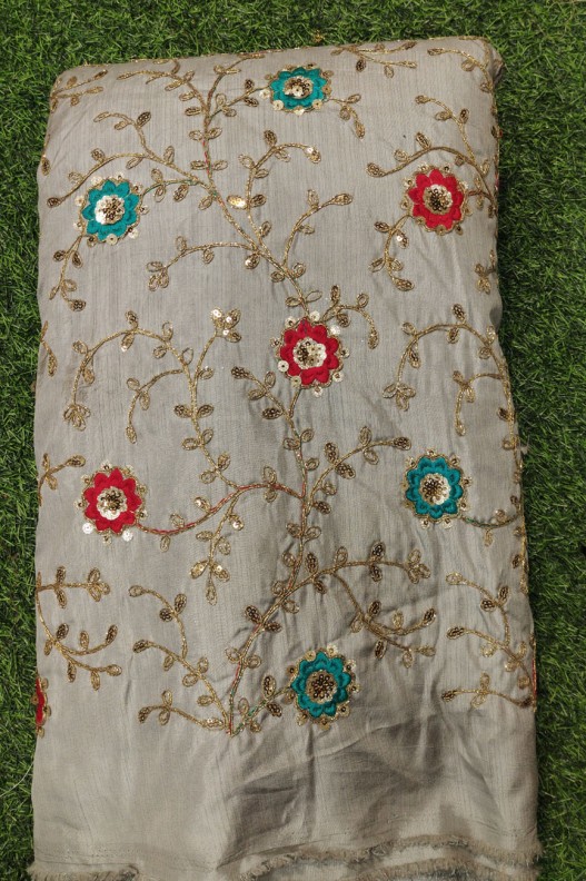 Graftyfying Grey Fabric With Silk Work