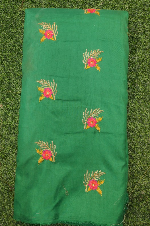 Dazzling Green Silk Fabric With Silk Work