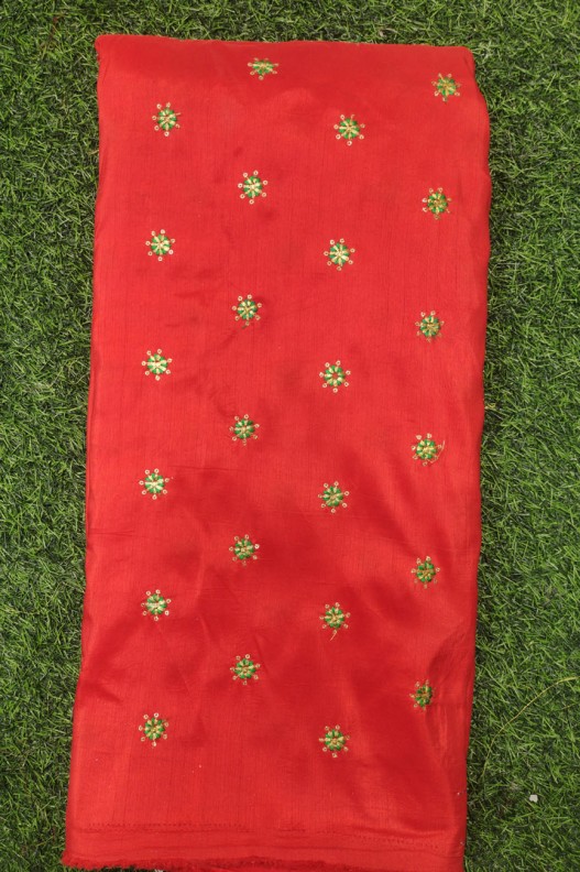 Red Silk Fabric With Silk Work