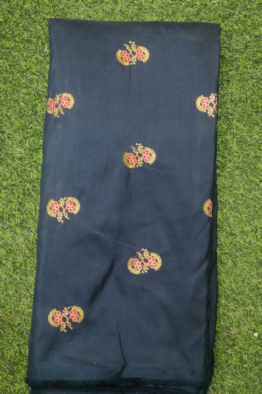 Dazzling Dark Blue Silk Fabric With Silk Work