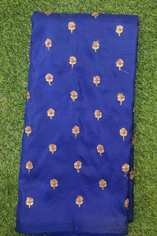 Eyecatching Blue Silk Fabric With Silk Work