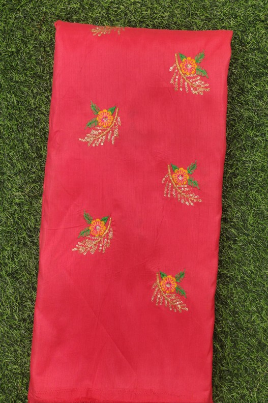 Wonderful Red Silk Fabric With Silk Work