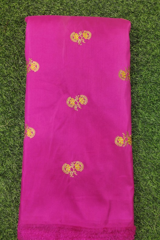 Graftyfying Dark Pink Silk Fabric With Silk Work